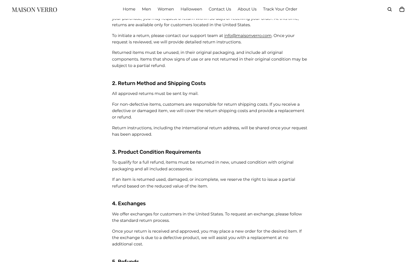 Maison Verro Review: The International Return Address and Buyer Risks 2026 2 Maison Verro policy stating that the international return address is provided after approval