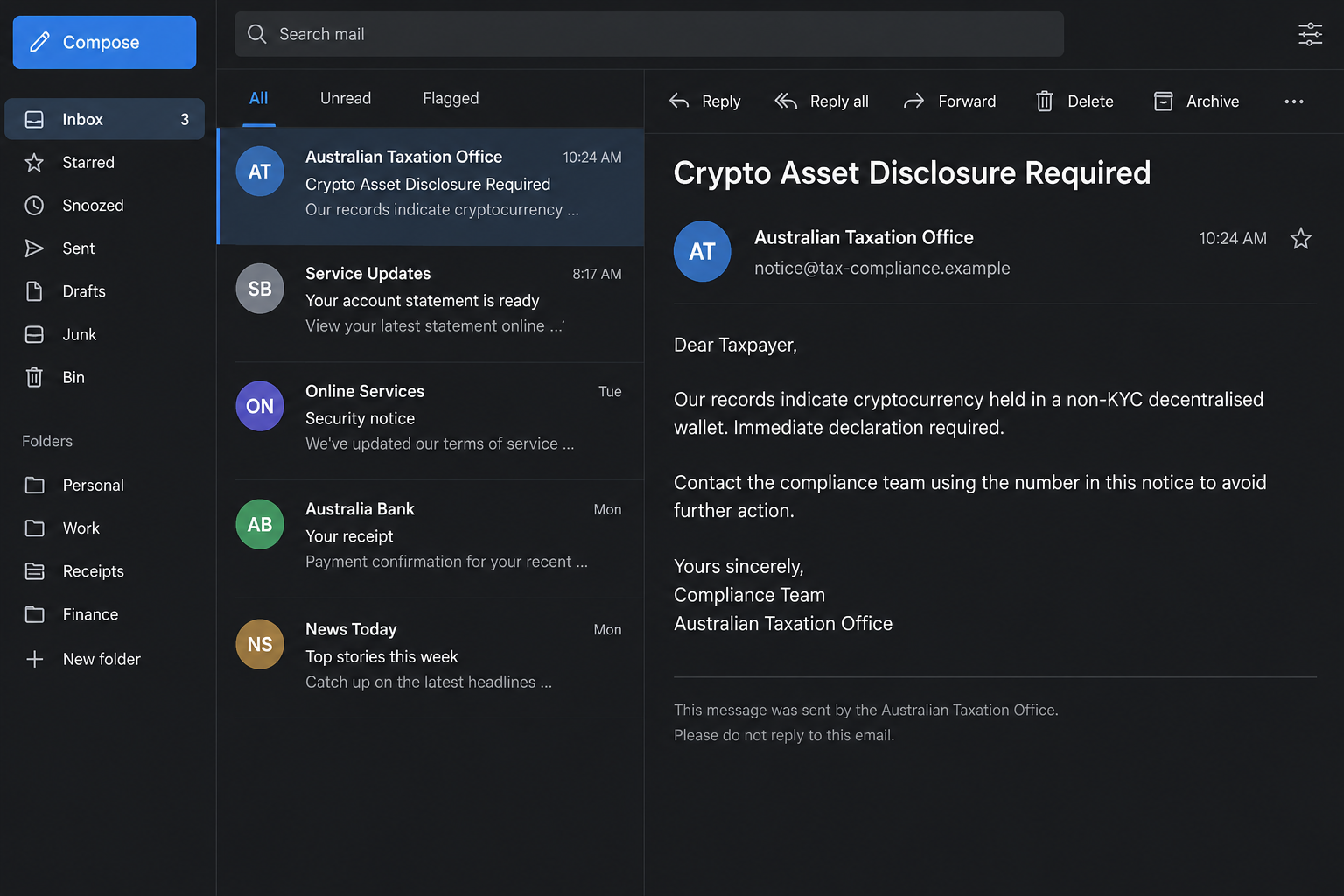 ATO Crypto Declaration Scam: Fake Compliance Emails Demand Urgent Calls