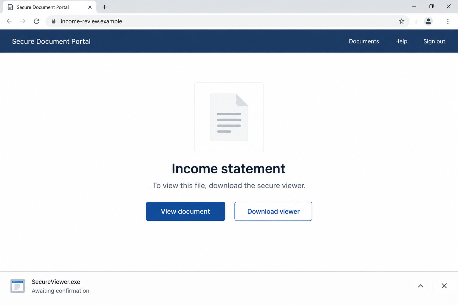 ATO Income Statement Scam: Fake Tax Emails Hide a Remote Access Download 2 Illustrative document portal replacing an income statement with a viewer software download
