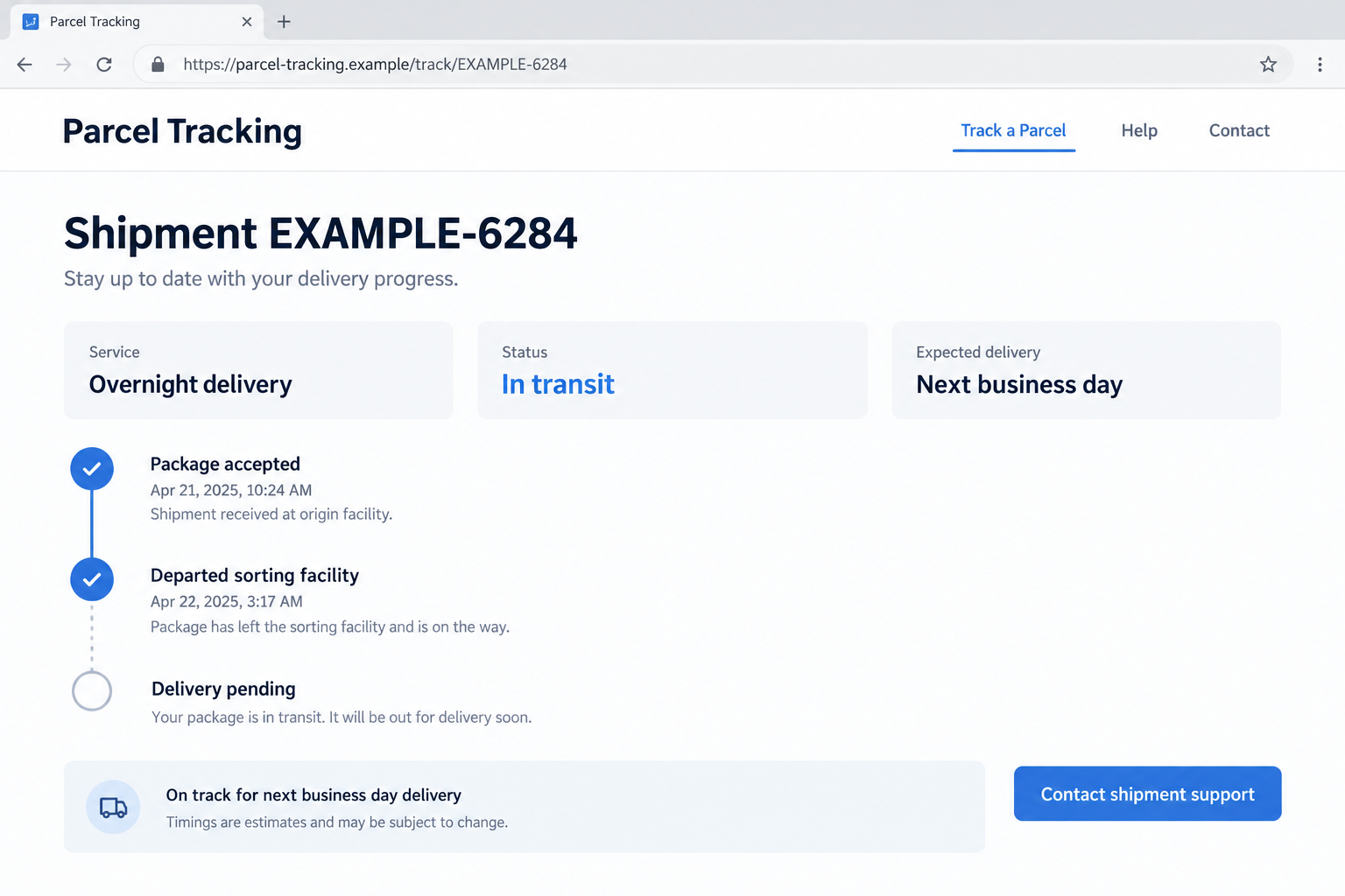 Cash Shipping Scam: Fake Bank and FBI Calls Turn Your Savings Into a Parcel 2 Illustrative overnight shipment tracking page showing a cash parcel in transit