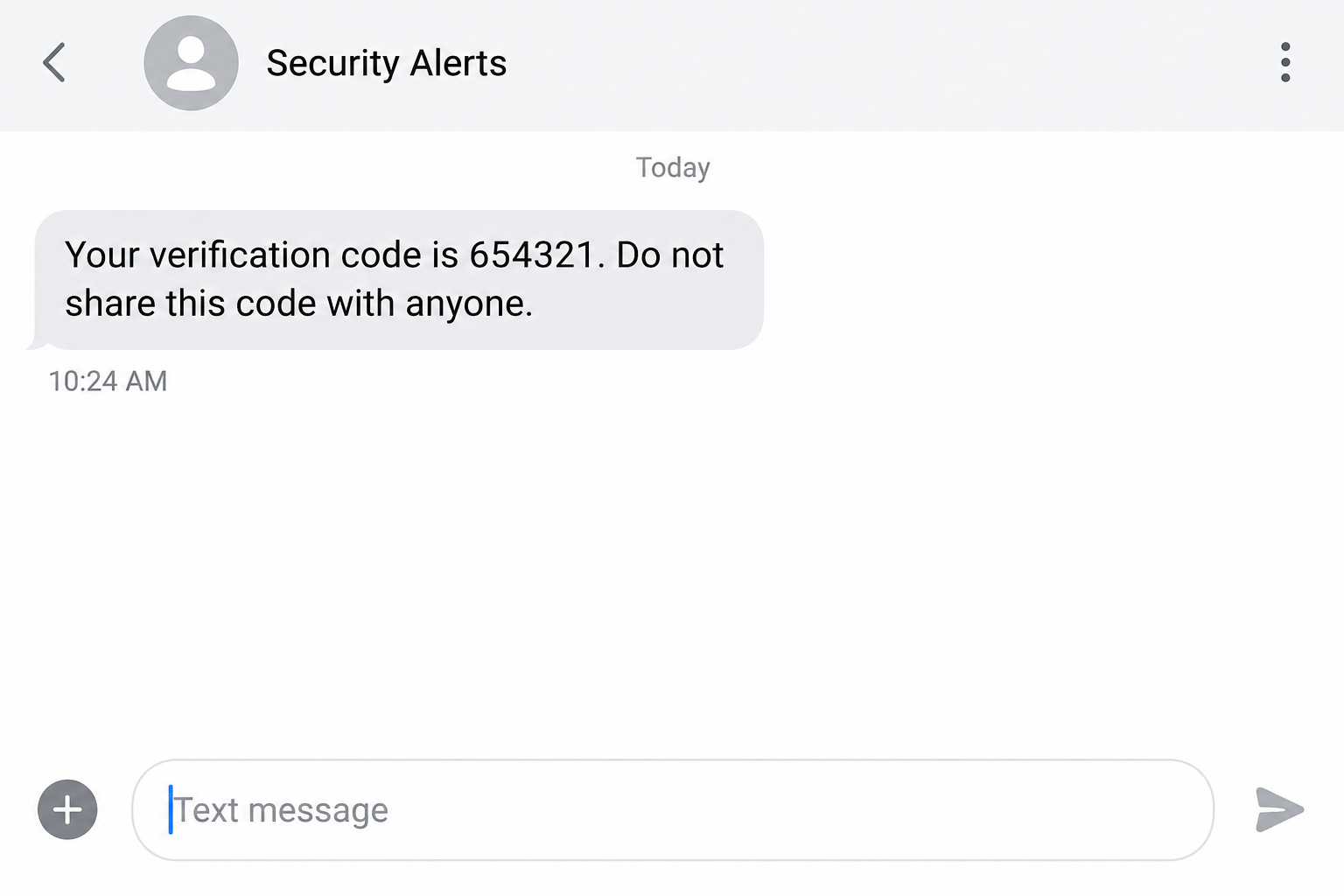 QuickBooks Code-Sharing Scam: A Support Callback Can Become a $5,000 Loss 2 Illustrative verification code message warning the recipient not to share the code with anyone