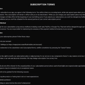 MapXplorer subscription policy showing recurring billing and the account cancellation procedure
