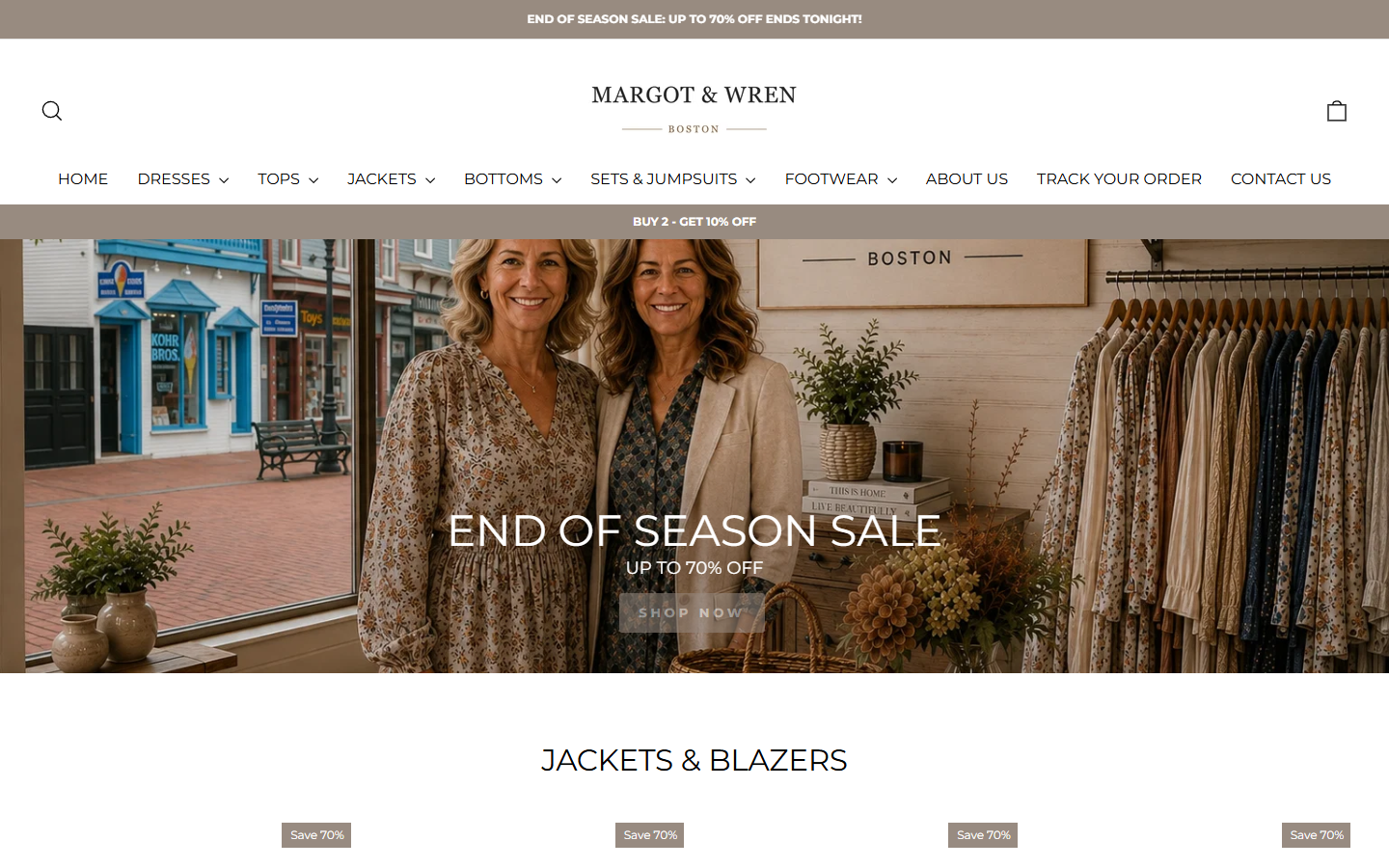 Margot & Wren Boston Review: Boutique Sale and Return Policy Conflicts 1 Margot and Wren Boston homepage promoting its end-of-season boutique sale