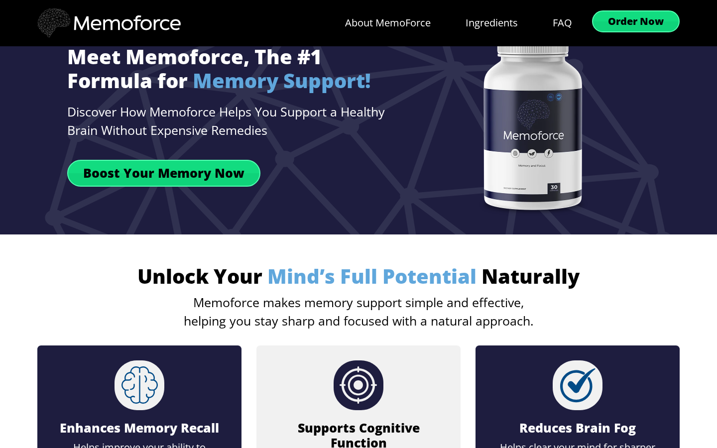 MemoForce bottle and memory-support claims on its sales page