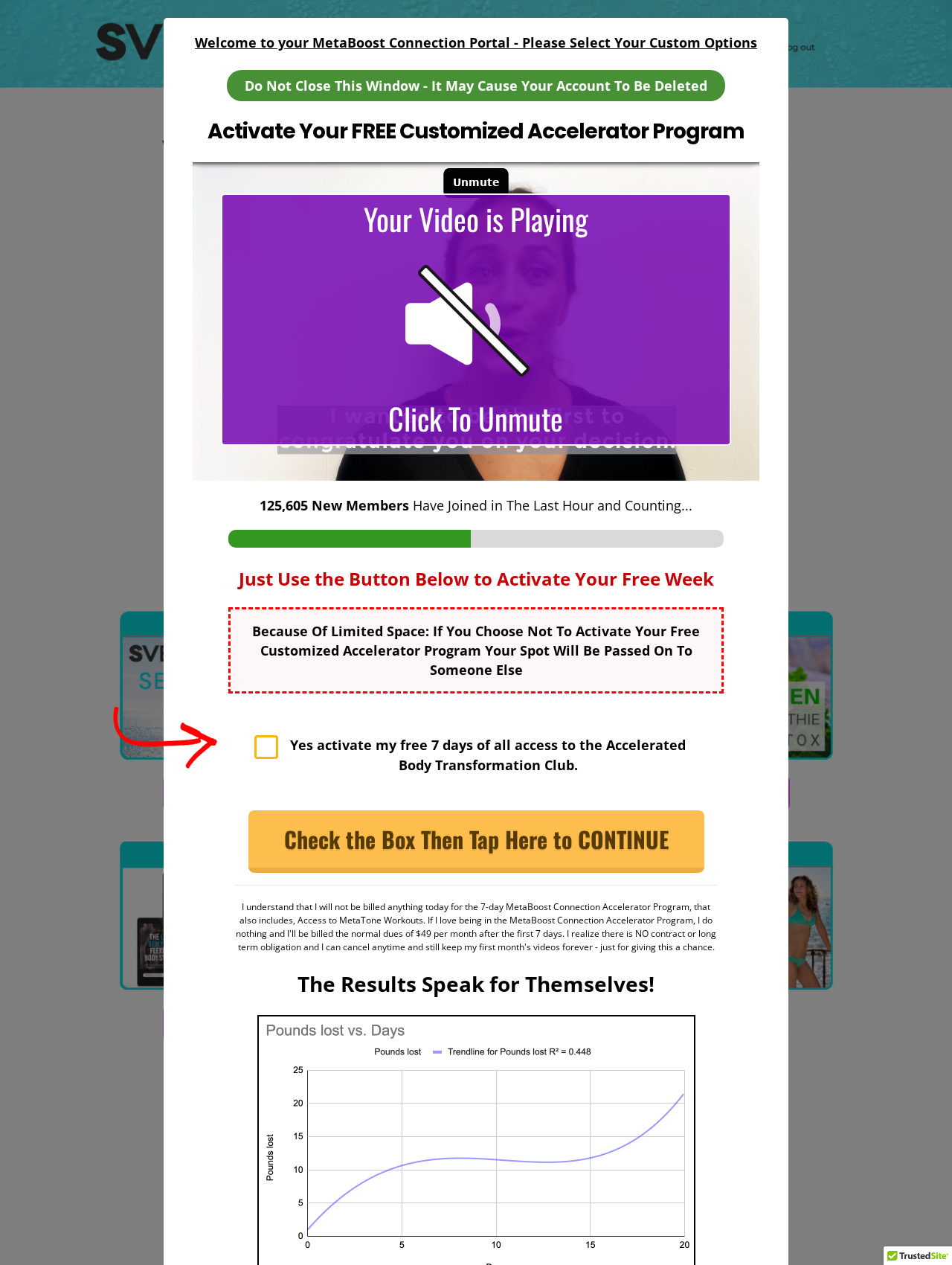 MetaBoost optional accelerator trial page with unchecked enrollment box and $49 monthly billing disclosure