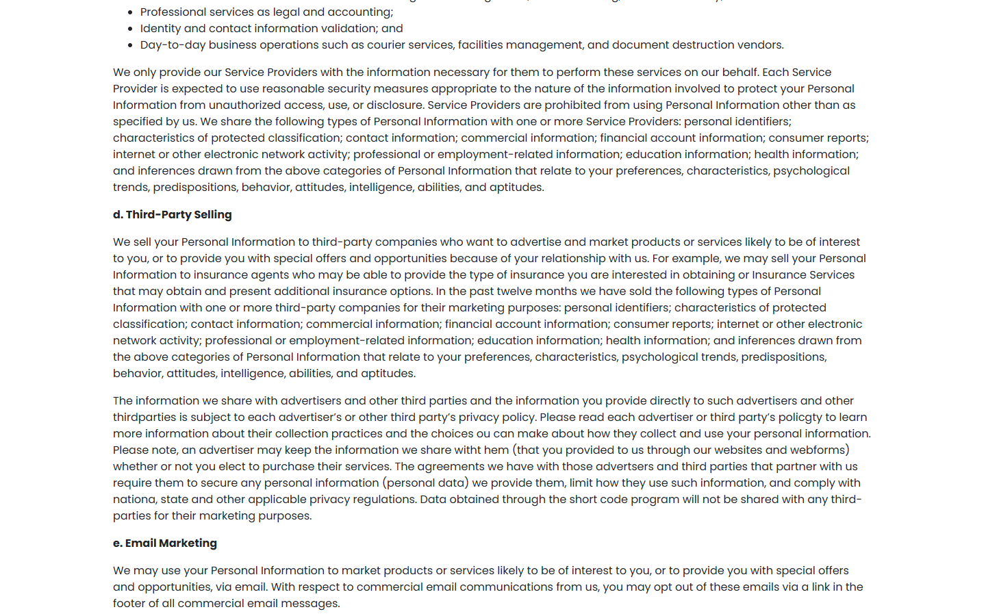 MidasRates Review: Free Insurance Quotes, Data Sales, and Privacy Risks 2 MidasRates privacy policy section explicitly describing third-party selling of personal information