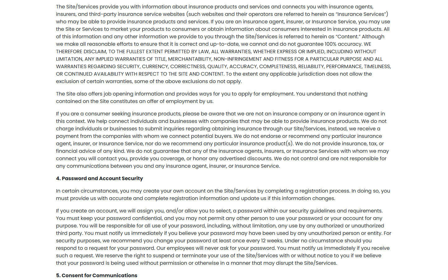 MidasRates Review: Free Insurance Quotes, Data Sales, and Privacy Risks 3 MidasRates terms of use detailing the site’s insurance comparison role and user conditions