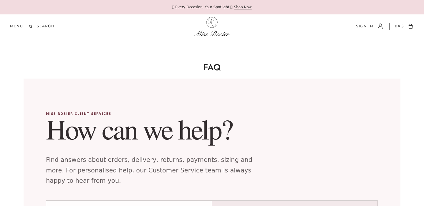 Miss Rosier Review: Seven-Day Returns, Gift Card Refunds, and Buyer Risks 2 Miss Rosier FAQ page describing customer-service topics for orders and returns