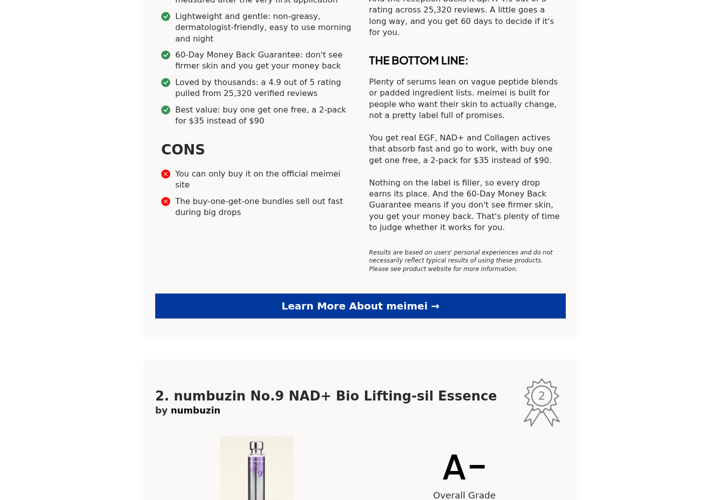 Meimei NAD+ Firming Serum Review: Automatic Refills and Refund Conflicts 2 Meimei seller-hosted serum comparison promising a 60-day money-back guarantee and a two-pack for $35