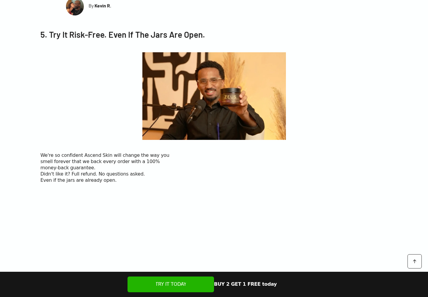 Ascend Skin promotional page promising refunds even when jars are already open
