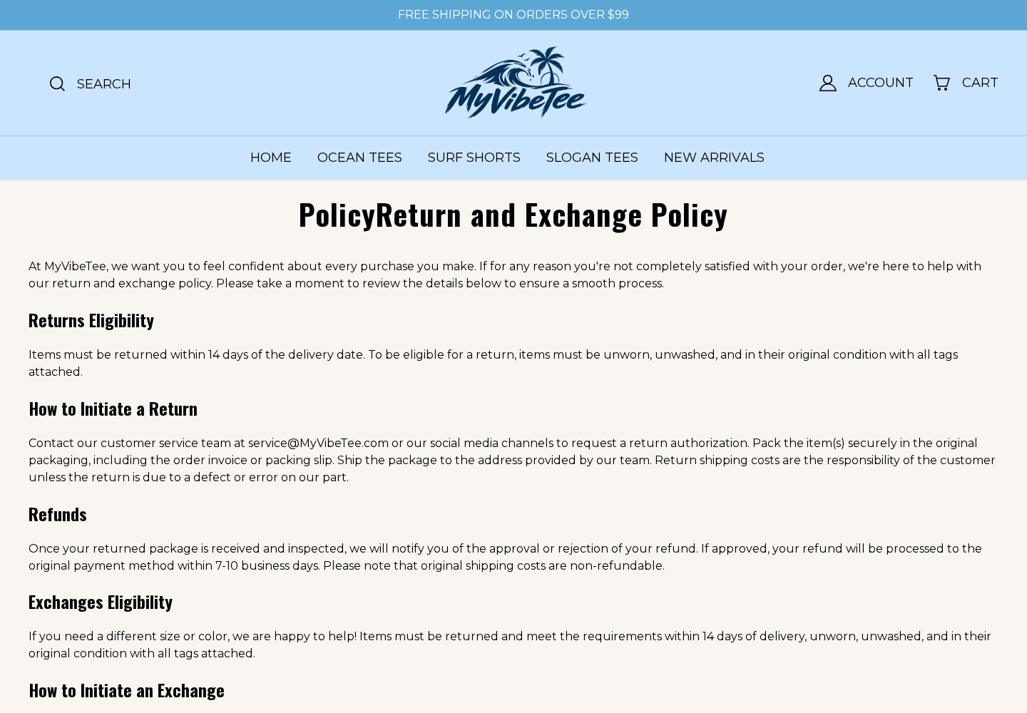 MyVibeTee Review: Return Costs, Contact Problems and What Buyers Must Know 2 MyVibeTee return policy describing return eligibility and buyer-paid postage