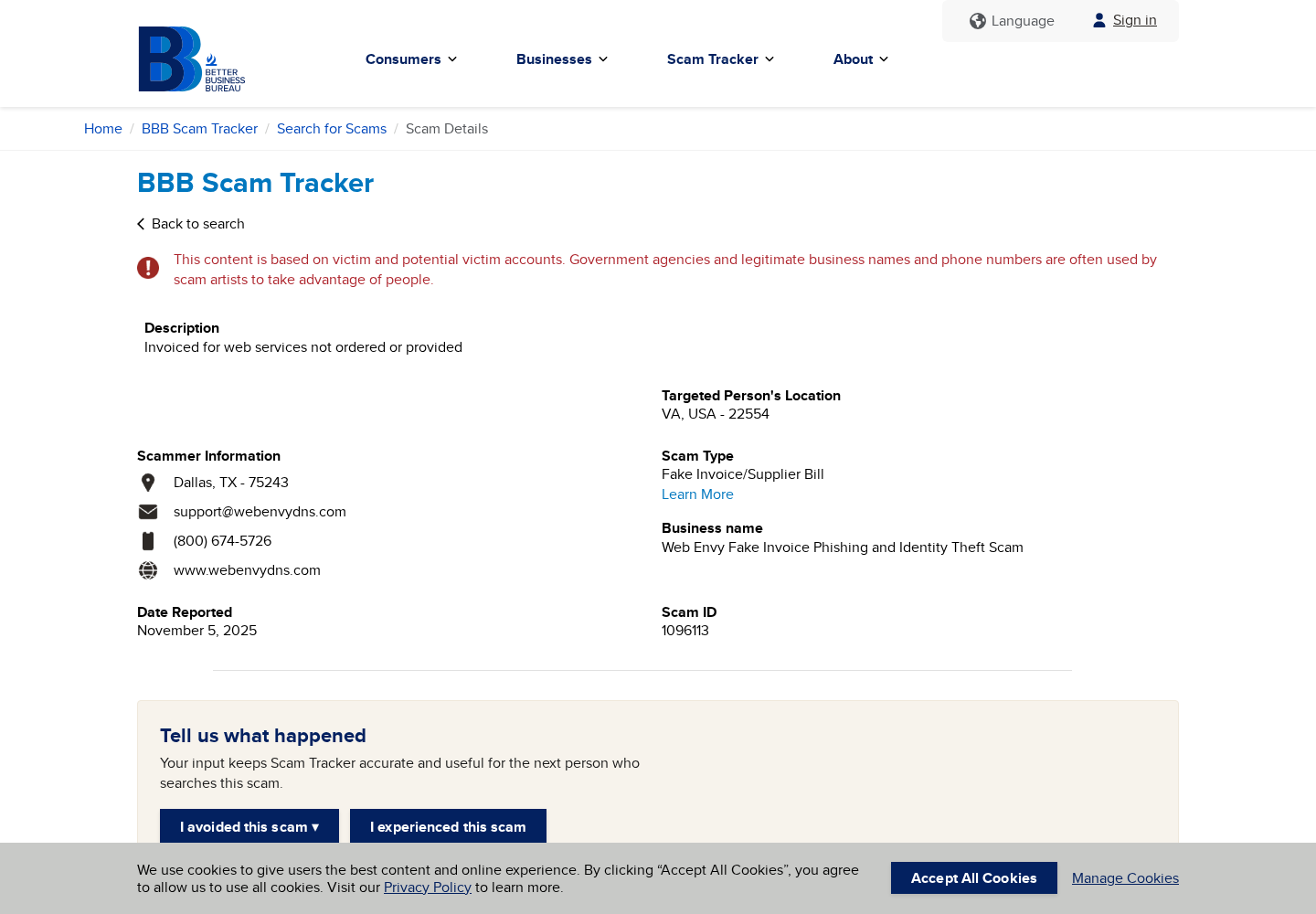 Web Envy Invoice Scam: Fake SEO and DNS Bills Your Business Should Not Pay 2 BBB Scam Tracker report identifying a Web Envy DNS invoice for web services the recipient says were never ordered