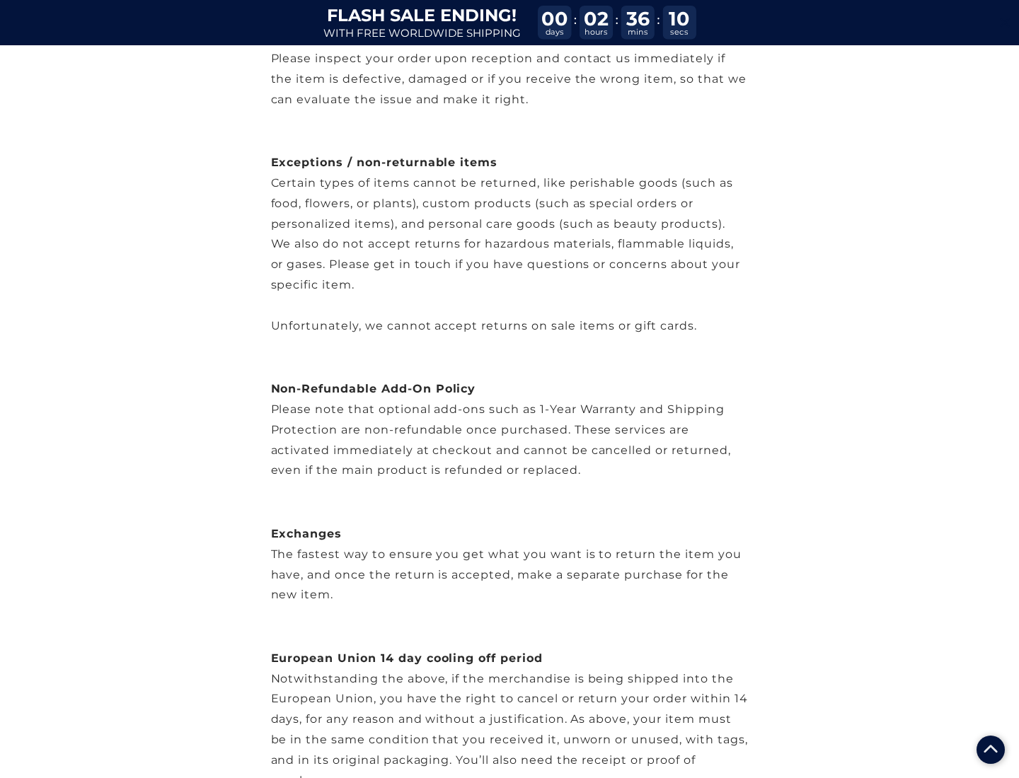 ChelCast refund policy showing sale-item restrictions and non-refundable optional add-ons