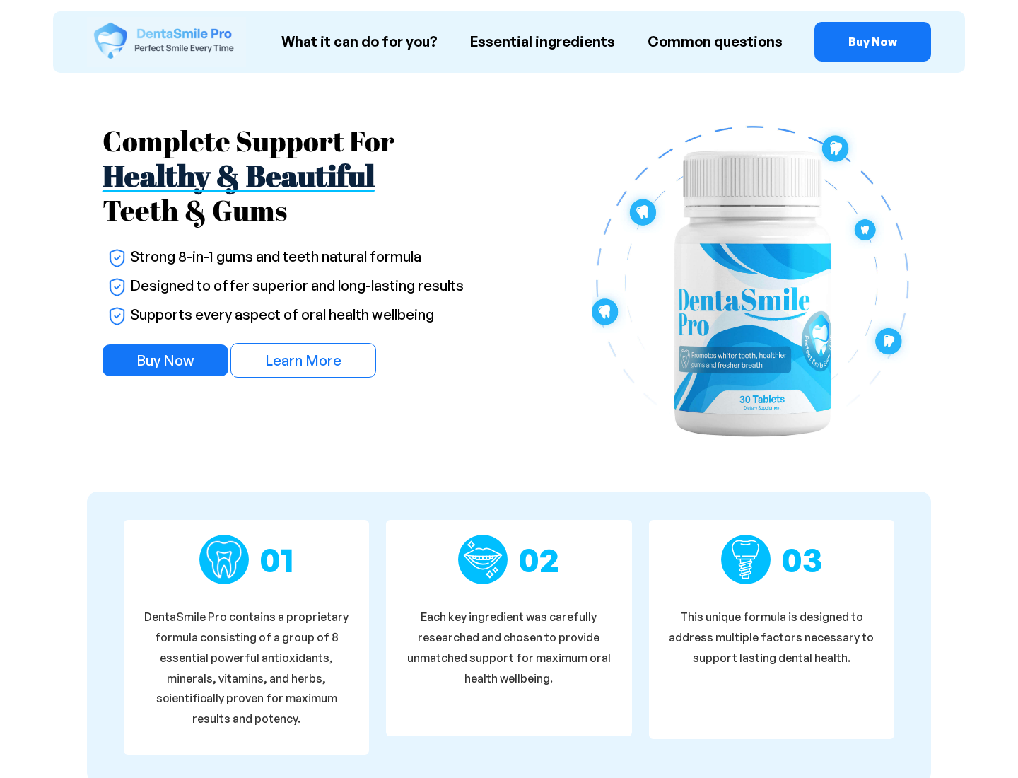 DentaSmile Pro EXPOSED: Scam or Legit? Claims and Returns Investigation 1 DentaSmile Pro actual sales page presenting an eight-ingredient formula for teeth and gums