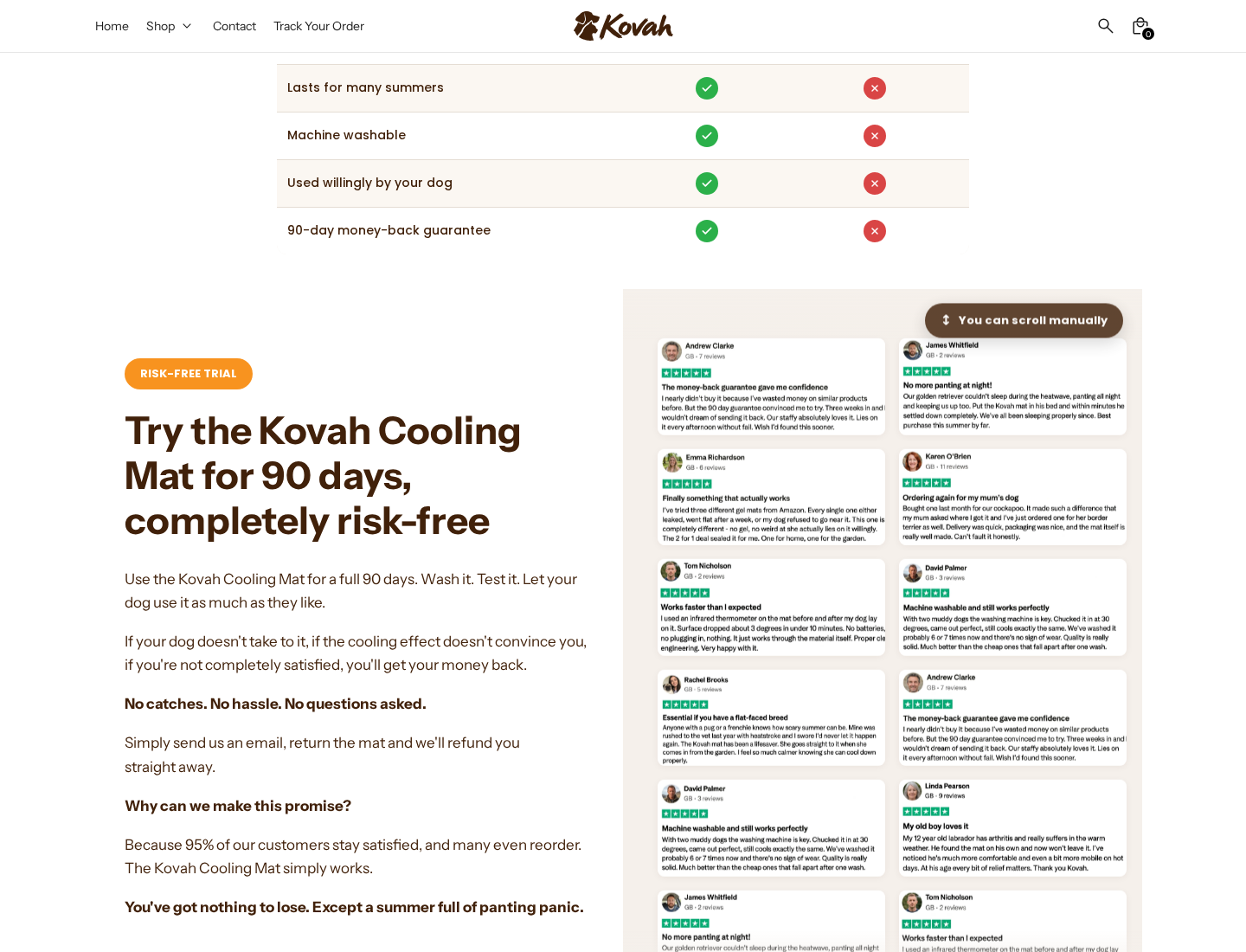 Kovah Cooling Mat EXPOSED: Scam or Legit? Cooling and Refund Investigation 2 Kovah product page inviting owners to use and wash the cooling mat during a 90-day risk-free trial
