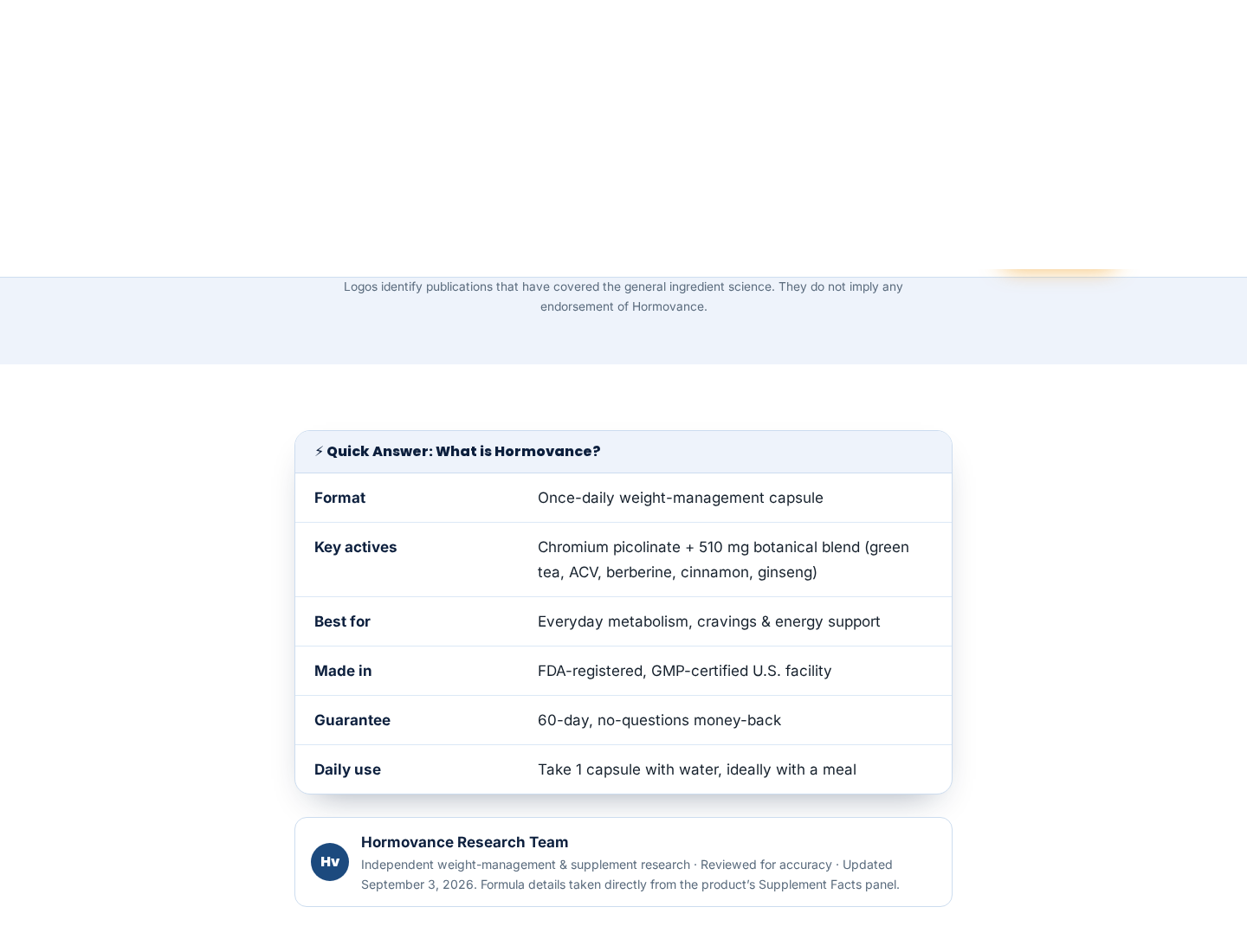 Hormovance EXPOSED: Scam or Legit? Formula and Refund Terms Investigation 2 A different Hormovance promotional page describing chromium and a 510 mg botanical blend instead of six separate ingredient amounts