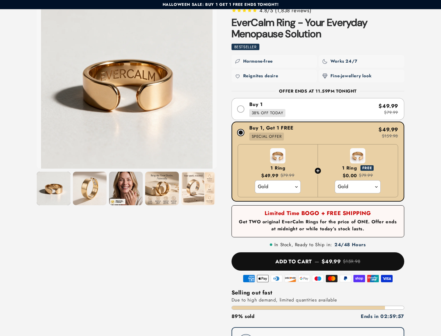 EverCalm Ring EXPOSED: Scam or Legit? Menopause and Refund Claims Checked 1 EverCalm menopause ring offered with a selected two-ring promotion for $49.99 and claims about desire and continuous benefits