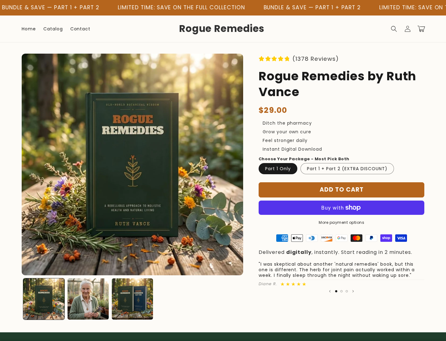 Rogue Remedies EXPOSED: Scam or Legit? Ruth Vance Book and Refunds Checked 1 Rogue Remedies by Ruth Vance sales page displaying a bound-book illustration beside the $29 instant digital download offer