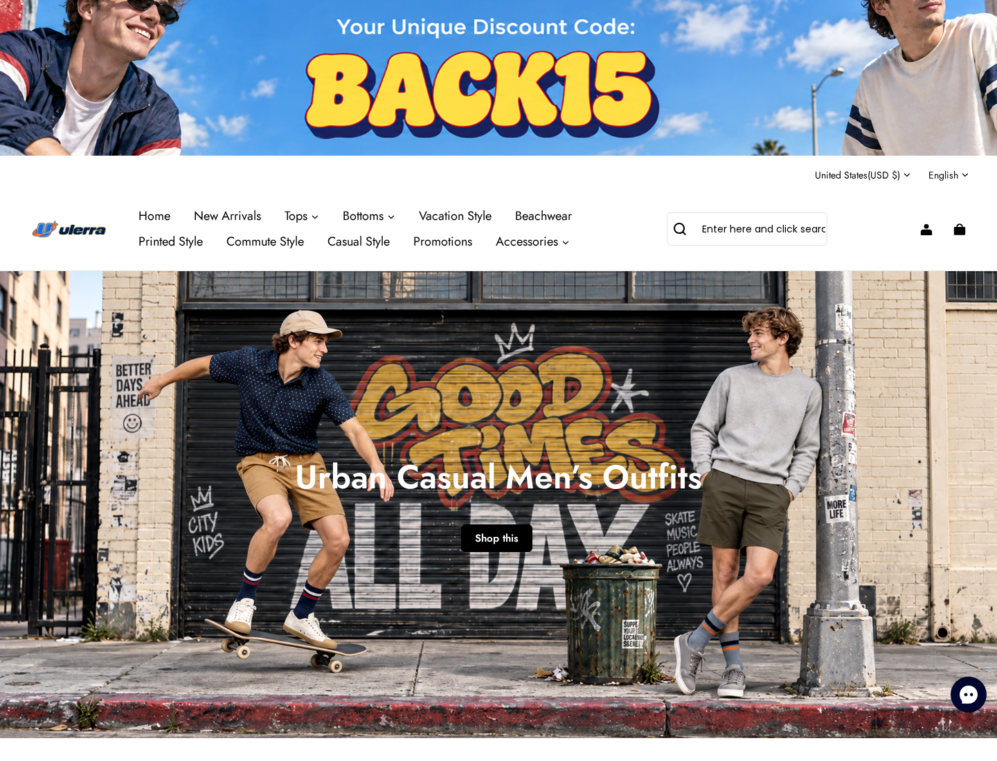 Ulerra EXPOSED: Scam or Legit? Sale Returns and Delivery Claims Checked 1 Ulerra menswear storefront with its clothing collections and promotional presentation