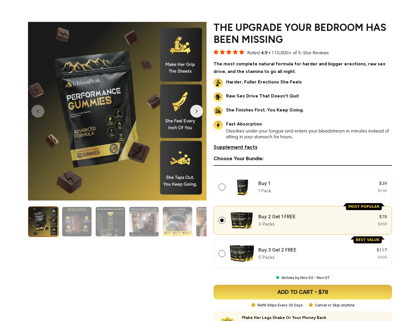UltimaPeak Gummies EXPOSED: Scam or Legit? Refills and Refunds Investigated 1 UltimaPeak Performance Gummies offer displaying a three-pack price and a refill every 30 days