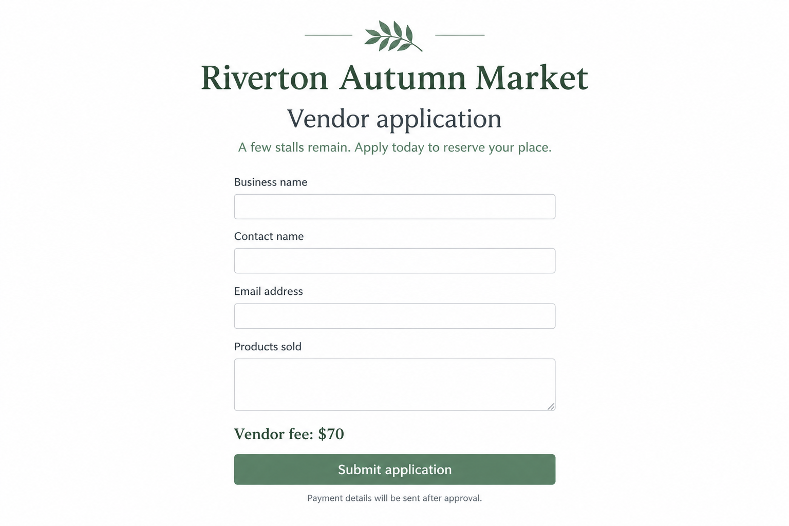 Craft Fair Vendor Scam: Fake Stall Bookings Steal Fees and Personal Data 1 Illustrative craft market vendor application advertising stalls and a $70 booking fee