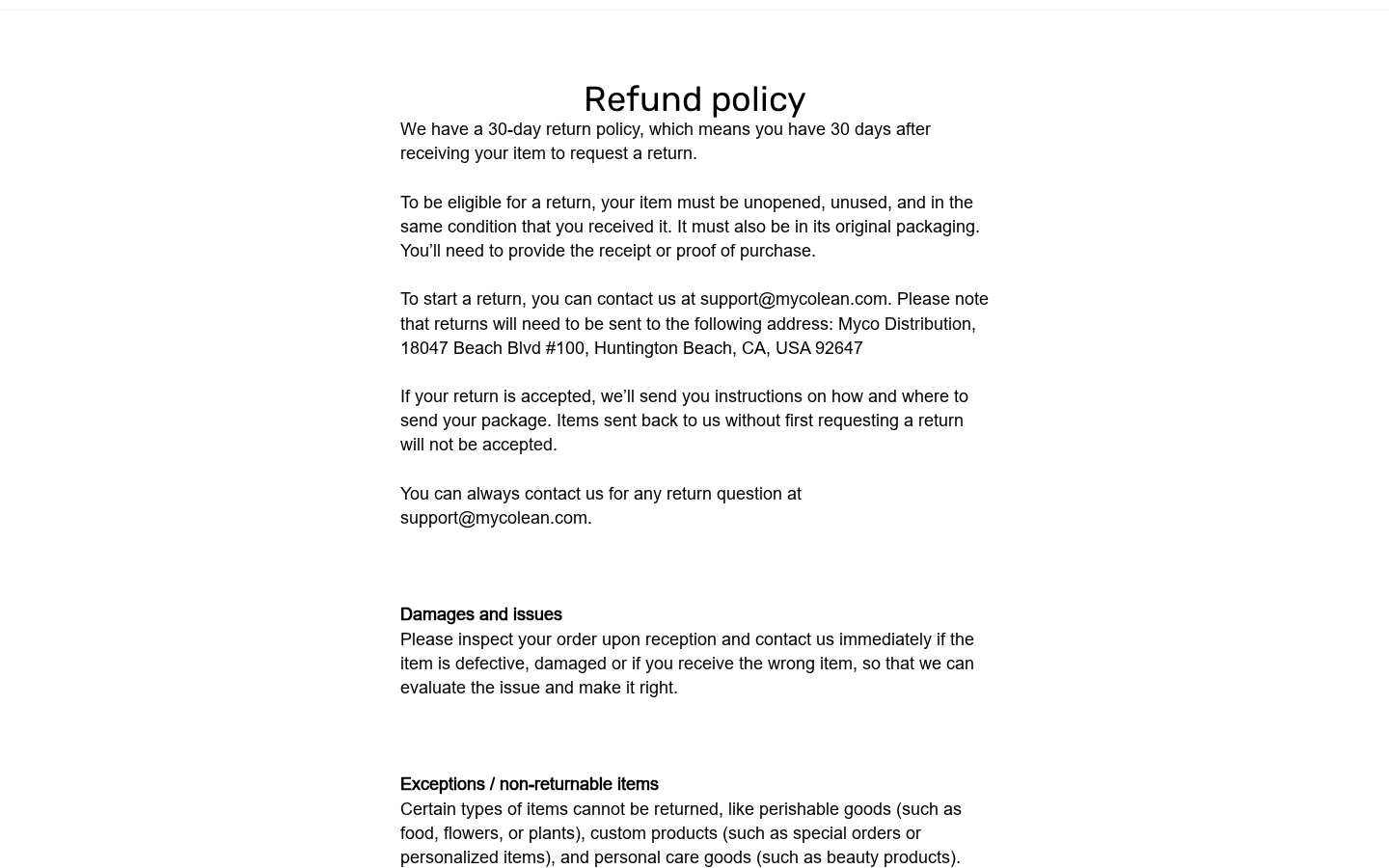 Mycolean Drops Reviews: Safety, Subscriptions and Refund Terms Explained 2 Mycolean refund policy requiring unopened unused products within its return window