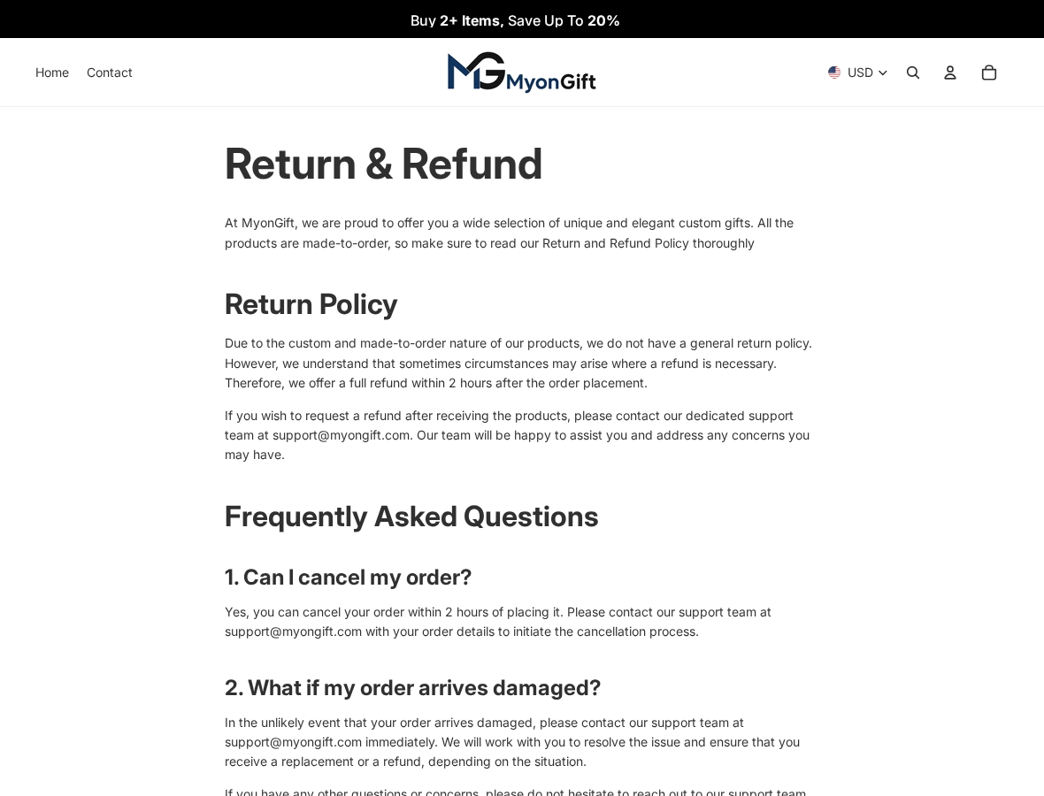 MyonGift Review: Two-Hour Cancellations, Gift Delivery and Return Risks 2 MyonGift refund policy showing no general returns and a two-hour cancellation period
