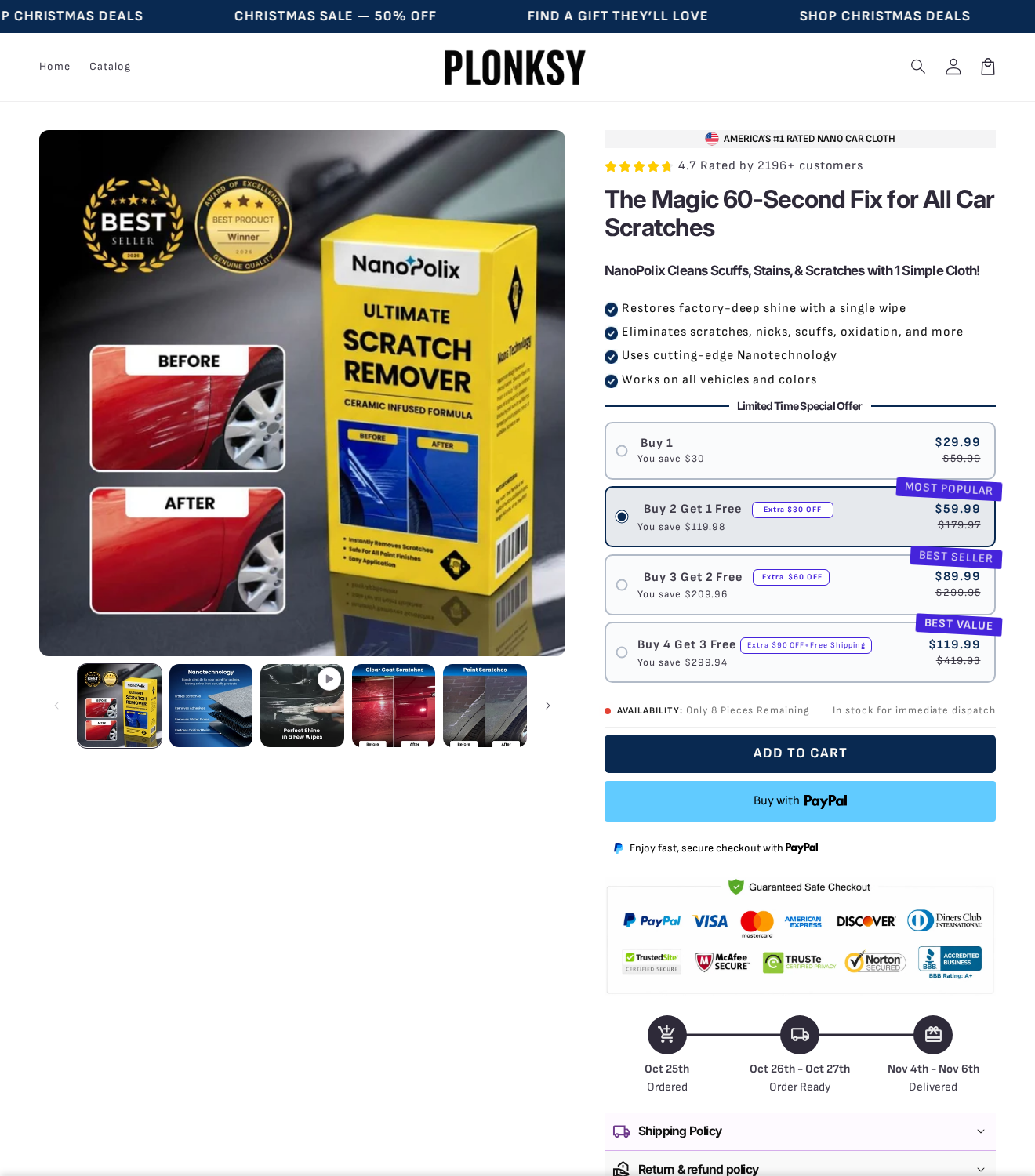 NanoPolix Scratch Remover: Scam or Legit? The 60-Second Claims Investigated 1 Plonksy NanoPolix Scratch Remover offer showing the all-scratches claim and a selected three-cloth bundle
