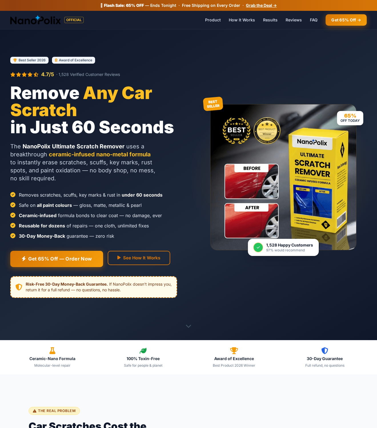 NanoPolix Scratch Remover: Scam or Legit? The 60-Second Claims Investigated 2 Separate NanoPolix website promoting any-scratch repair, matte-paint compatibility and a 30-day guarantee
