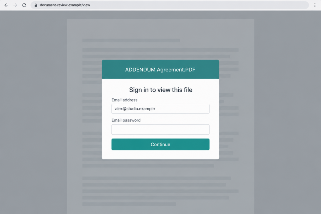 NDA Document Addendum Email Scam: Fake PDF Review And Account Login Risk