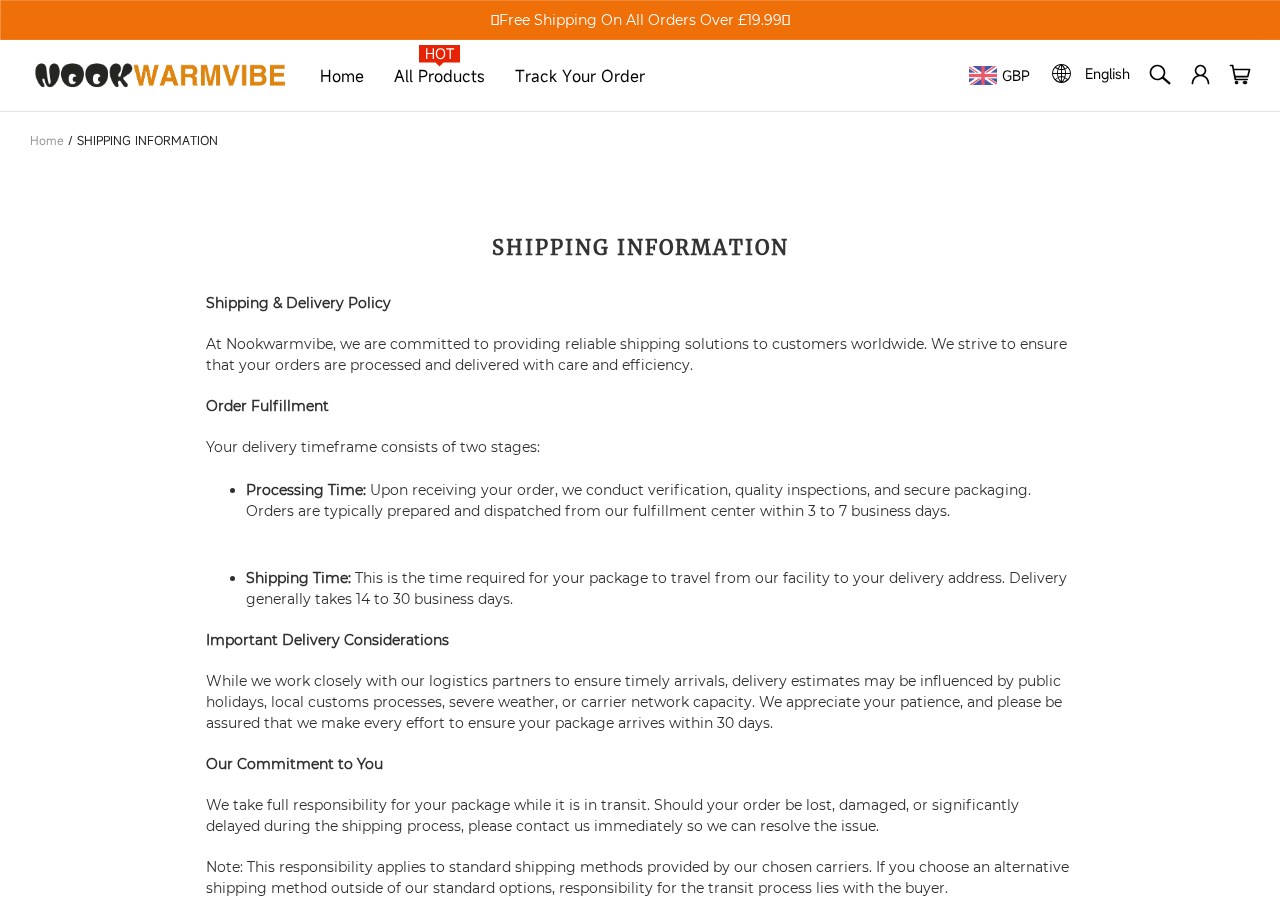 Nookwarmvibe shipping policy showing processing and delivery estimates