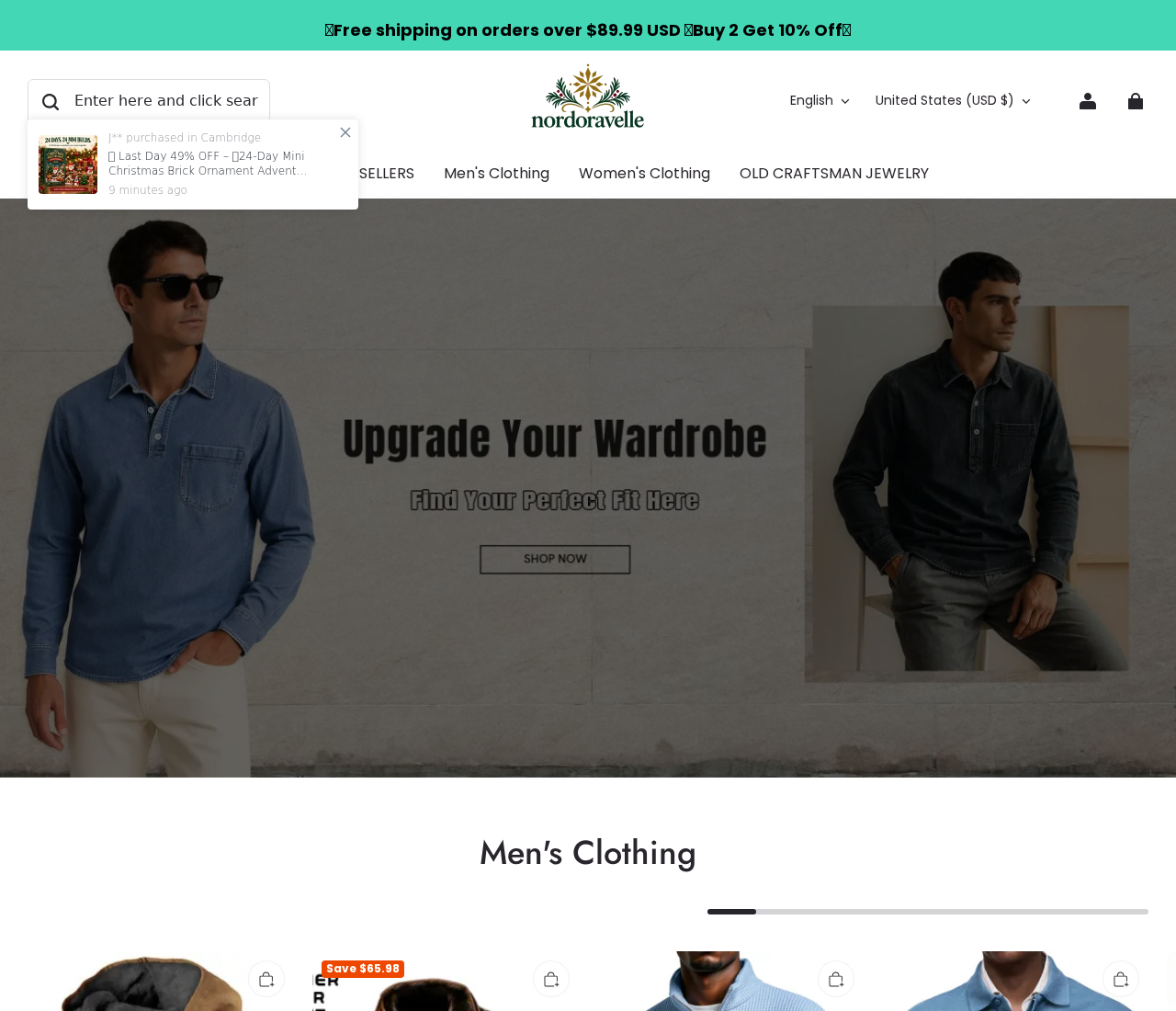 Nordoravelle storefront displaying discounted merchandise and its online shopping presentation