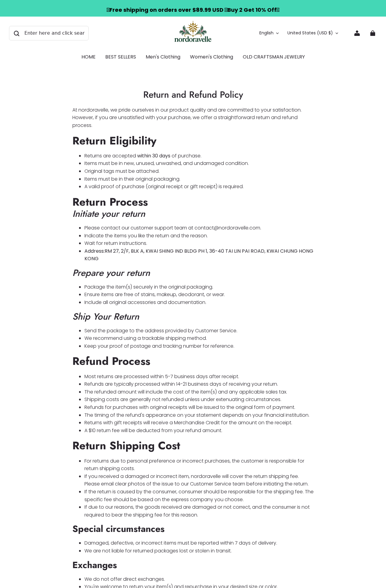 Nordoravelle return policy showing conditions behind its easy-return promise