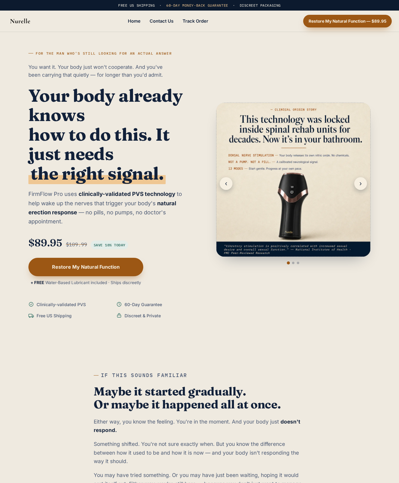 Nurelle FirmFlow Pro: Scam or Legit? Clinical Claims and Refunds Examined 1 Nurelle FirmFlow Pro sales page promoting clinically validated vibration technology and an $89.95 device