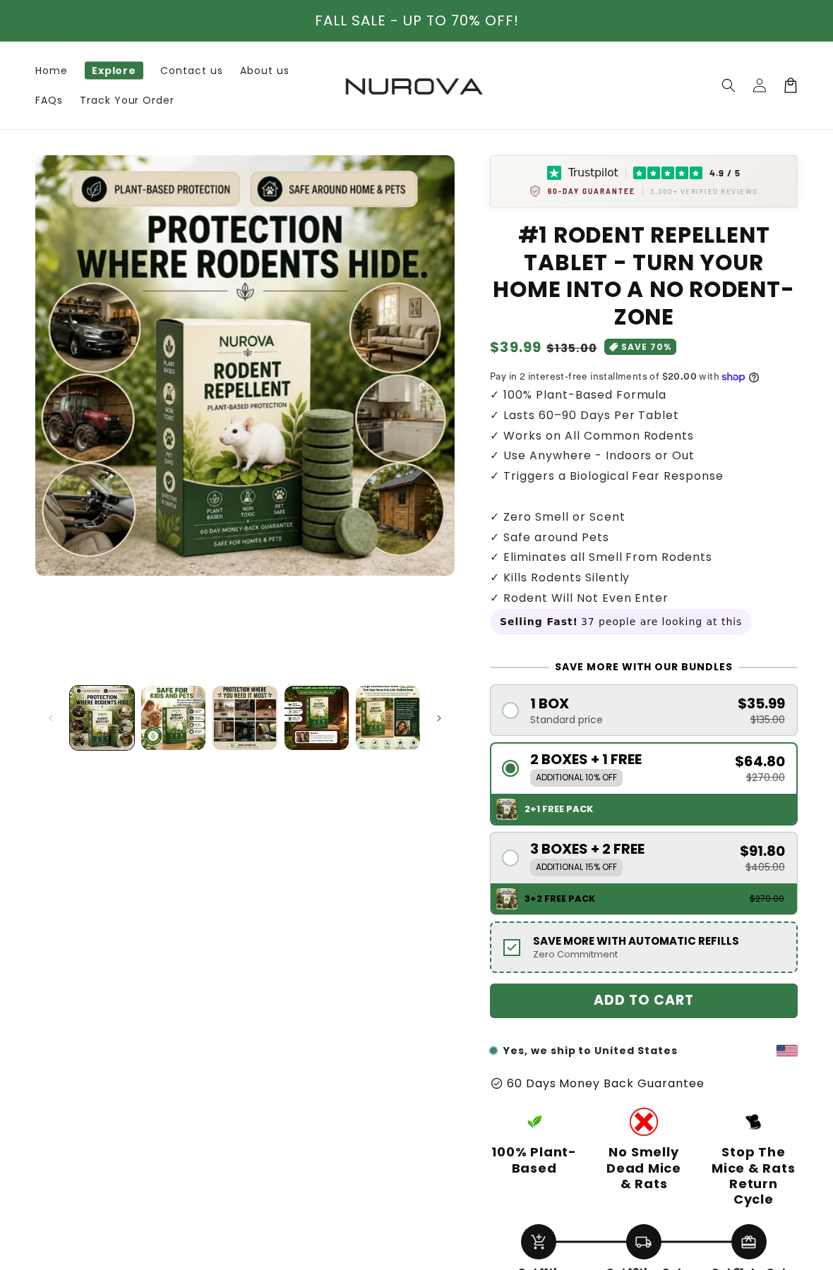 Nurova Rodent Tablets Review: Refills, Claims and Refund Rules Explained 1 Nurova rodent-tablet listing showing conflicting product claims, bundle pricing and checked automatic refills