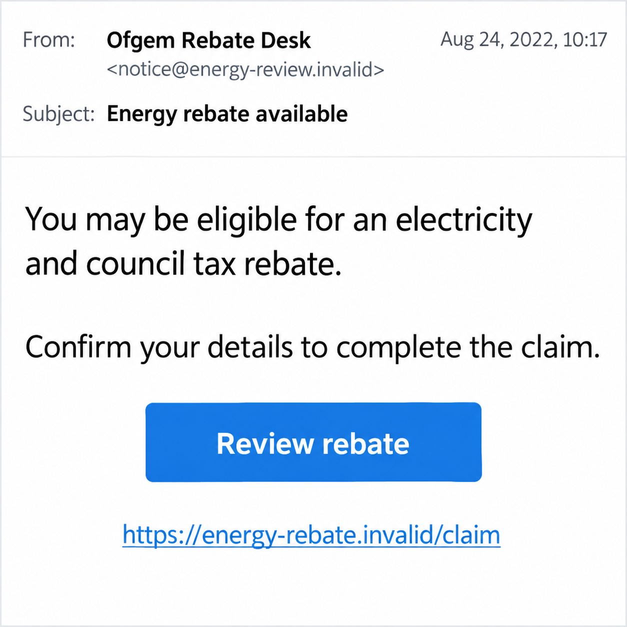 Ofgem Rebate Email Scam: Fake Energy Refund Forms That Steal Bank Details