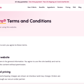 Olivaro promotional website terms identifying an order partner while displaying a one-time-payment guarantee