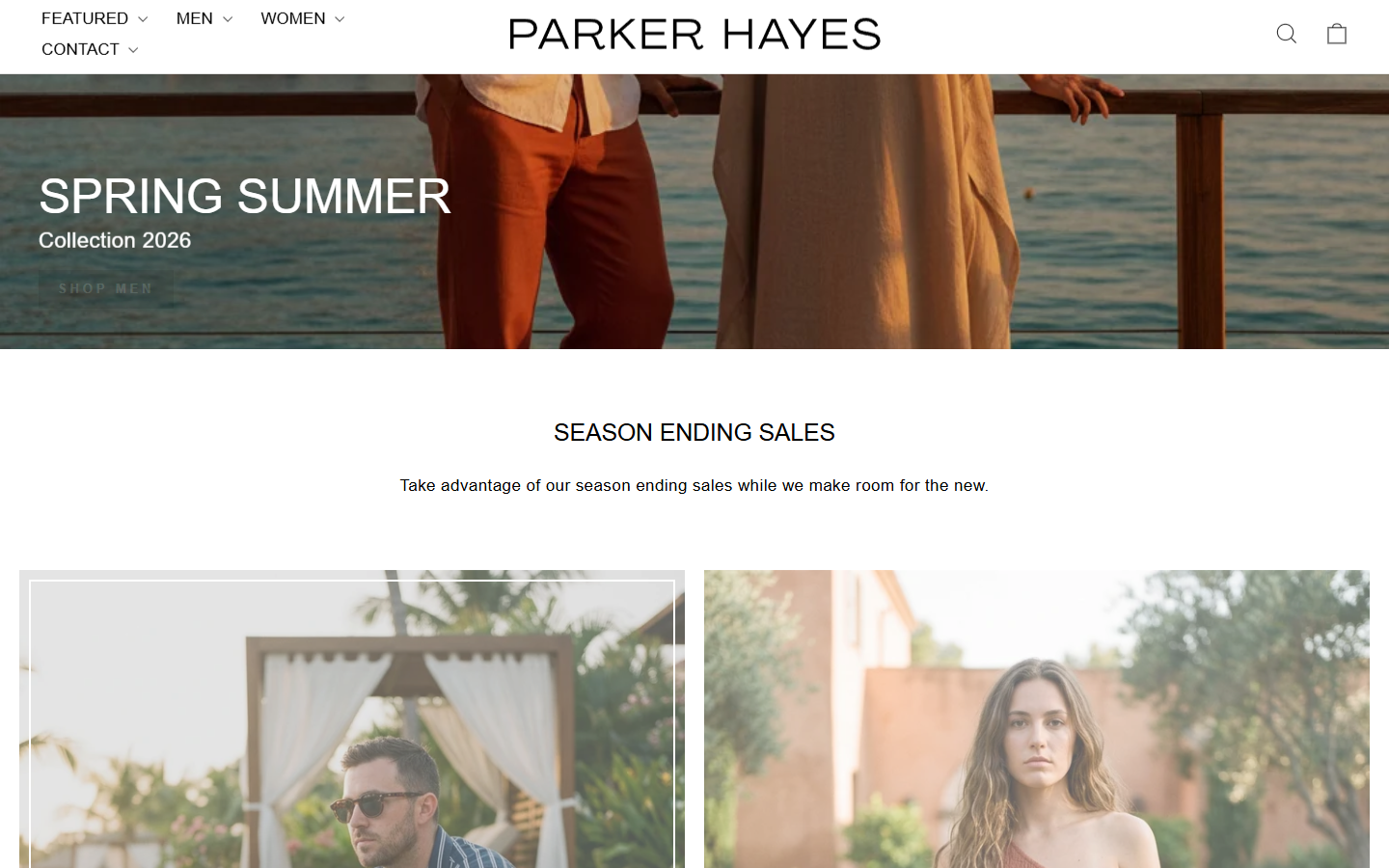 Parker Hayes clothing storefront showing fashion offers and a boutique-style presentation