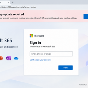 Illustrative passkey update sign-in lure on a fictional domain