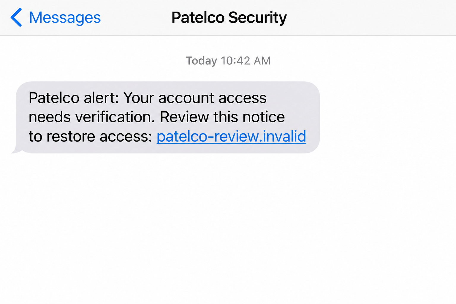 Patelco Scam Text: How Fake Fraud Alerts Can Put Your Bank Account at Risk 1 Illustrative fake Patelco security text containing a fictional account verification link