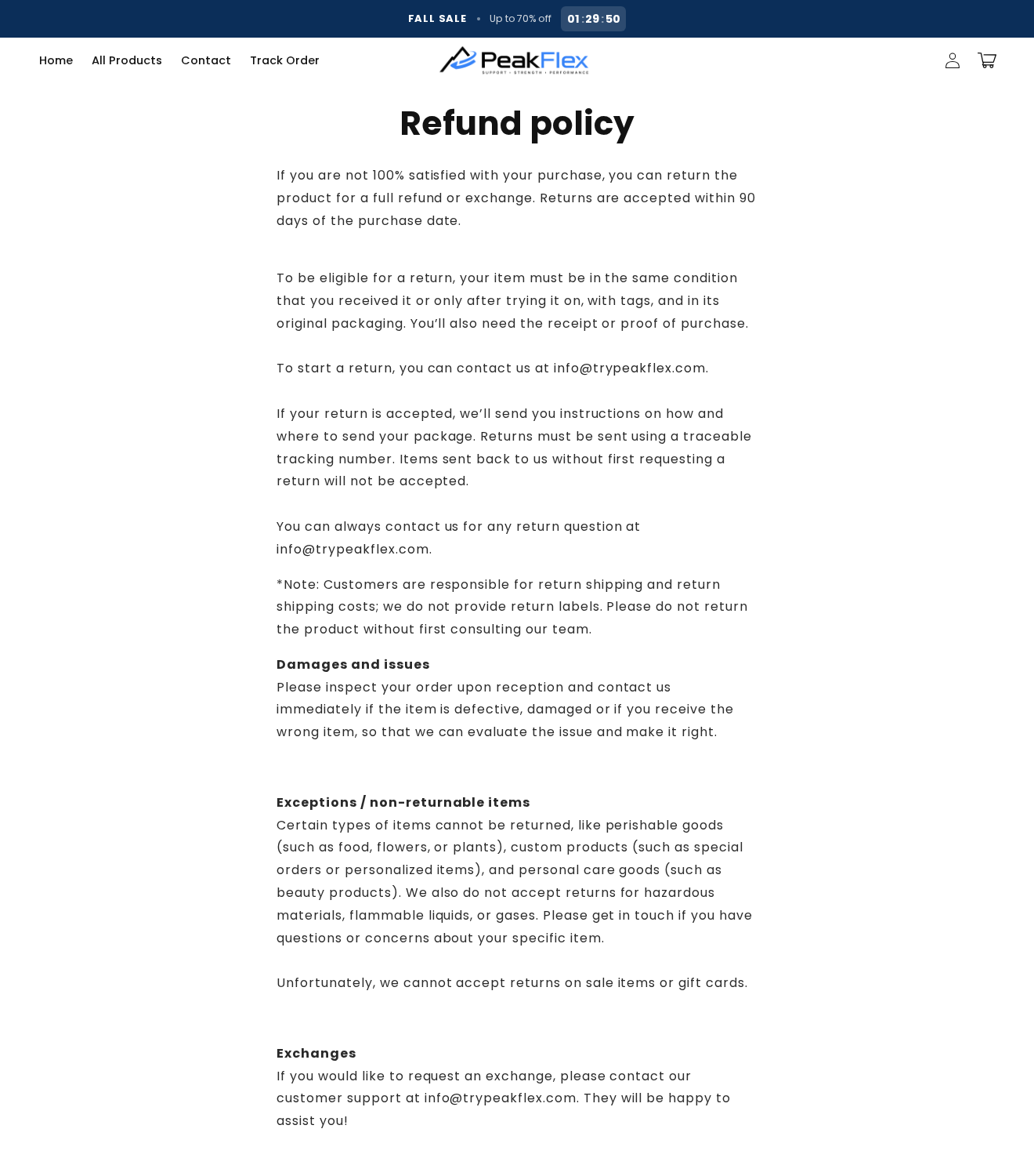 PeakFlex Knee Sleeve: Scam or Legit? The Pain Relief Claims Investigated 2 PeakFlex refund policy specifying purchase-date timing, try-on condition, buyer-paid postage and sale exclusions