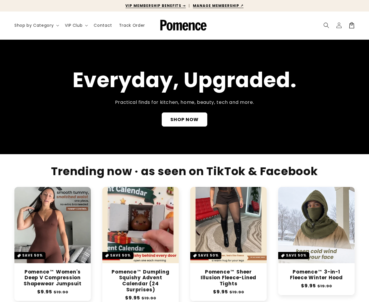 Pomence Review: $29.99 VIP Renewals, Cancellation and Sale Return Problems 1 Pomence storefront advertising discounted clothing and household products