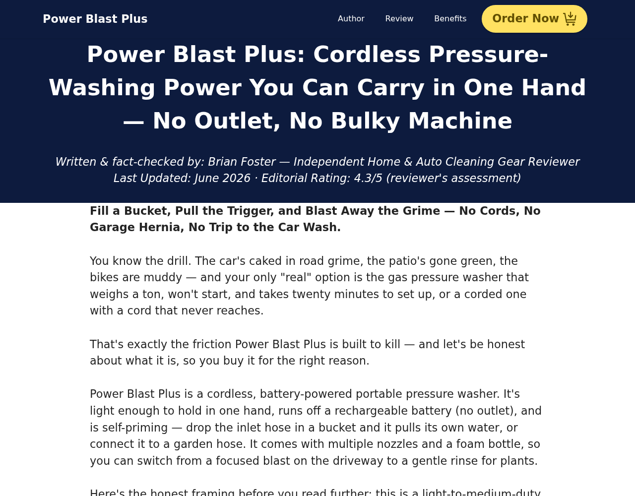 A different Power Blast Plus promotion describing a battery-powered self-priming washer