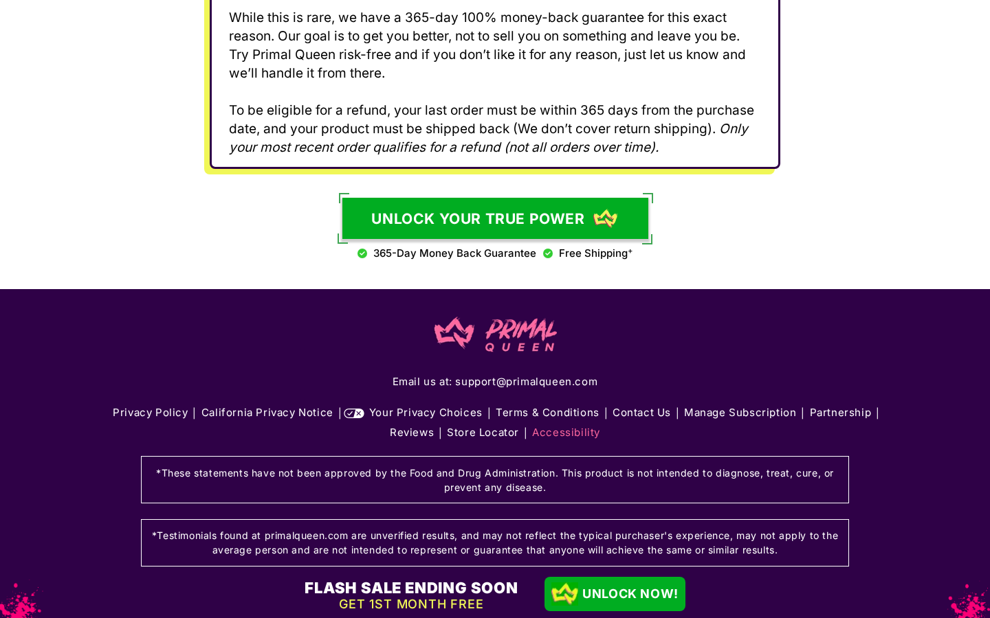 Primal Queen Reviews: Auto-Ship Costs and the 365-Day Guarantee Explained 2 Primal Queen FAQ explaining the most-recent-order refund limit and customer-paid return shipping