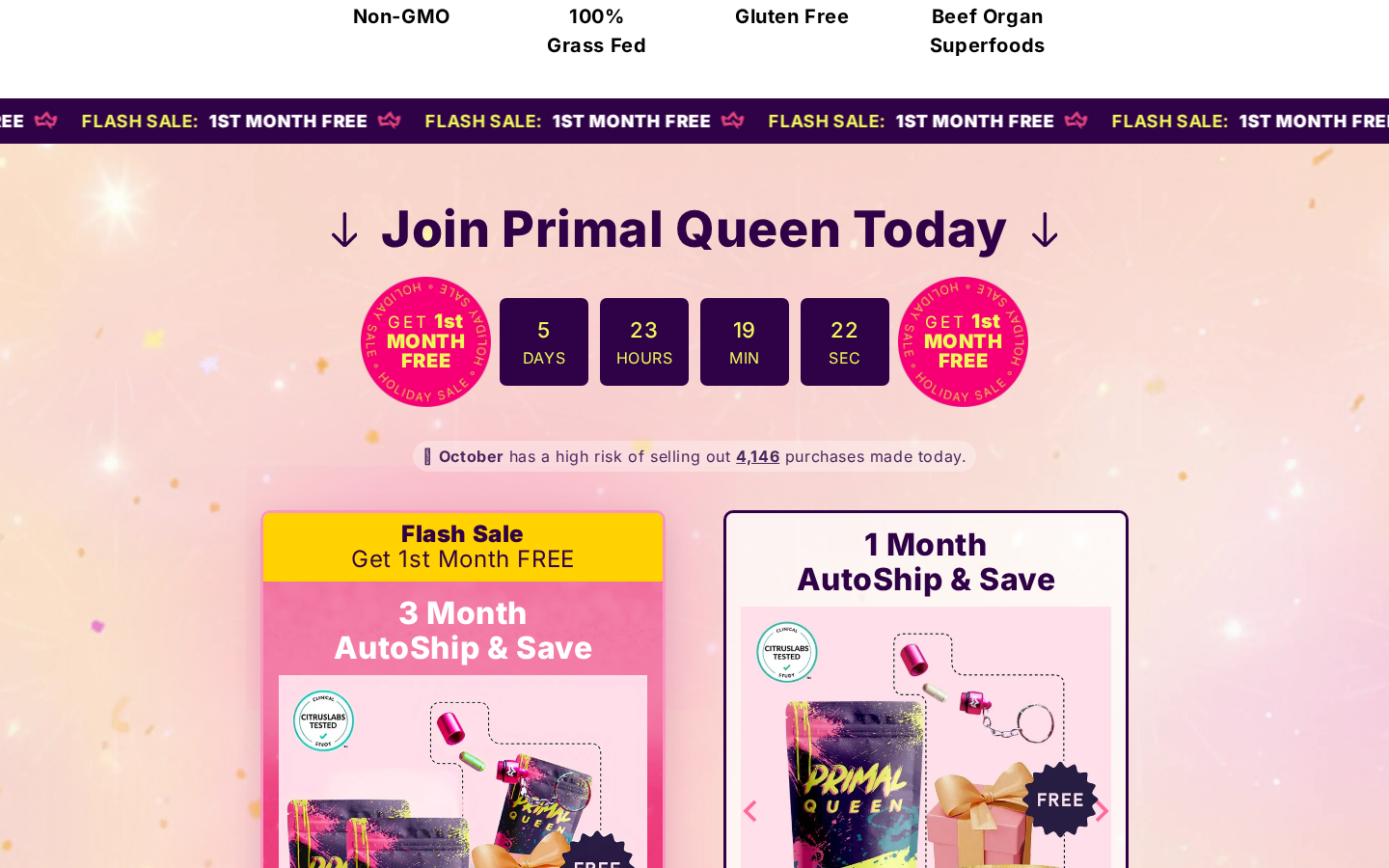 Primal Queen Reviews: Auto-Ship Costs and the 365-Day Guarantee Explained 1 Primal Queen sales page presenting its first-order promotion and three-month auto-ship offer