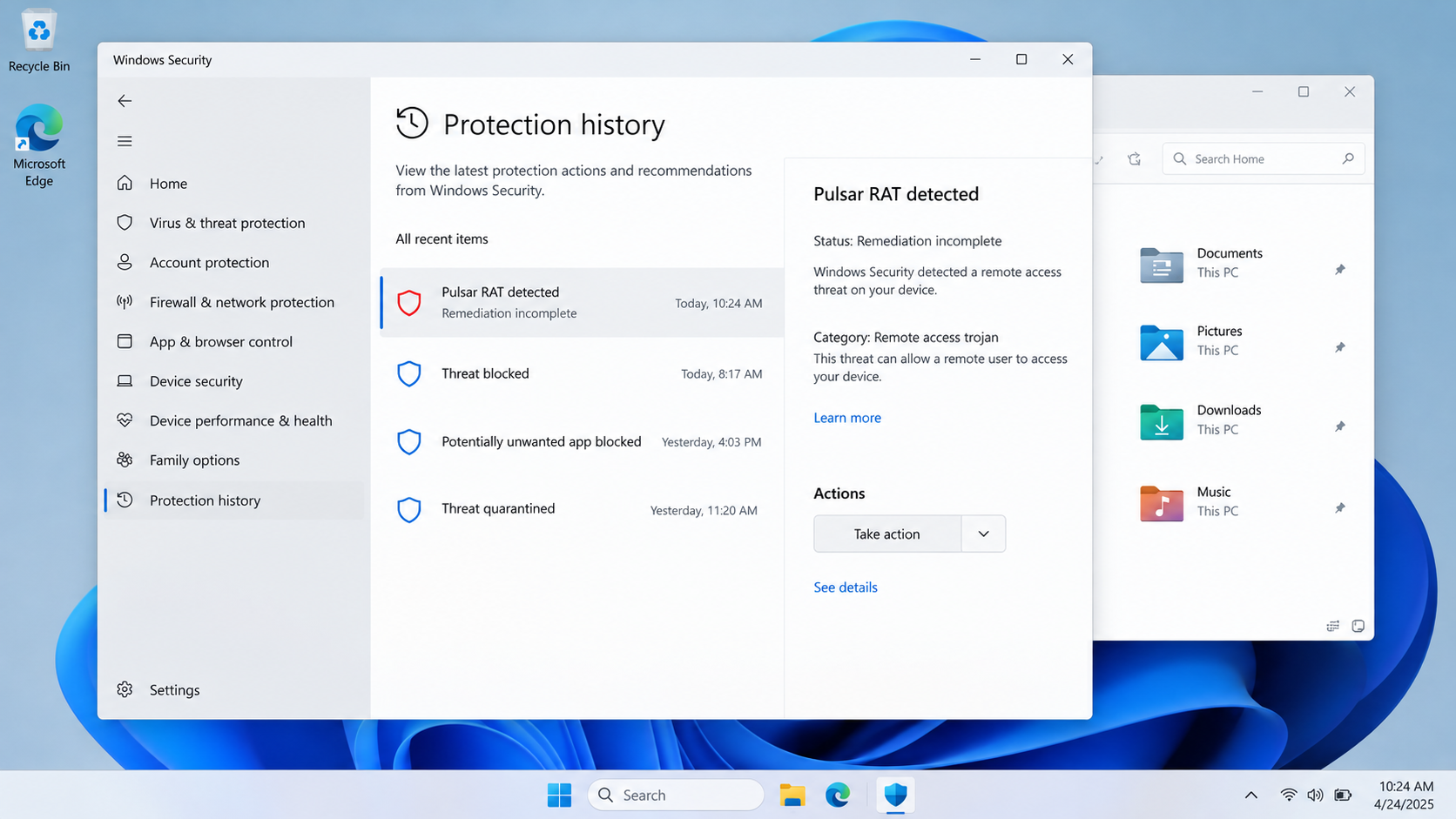 Pulsar RAT Removal Guide: How It Gets In, What It Steals, and What to Do 1 Illustrative reconstruction of a Windows Security alert for Pulsar RAT