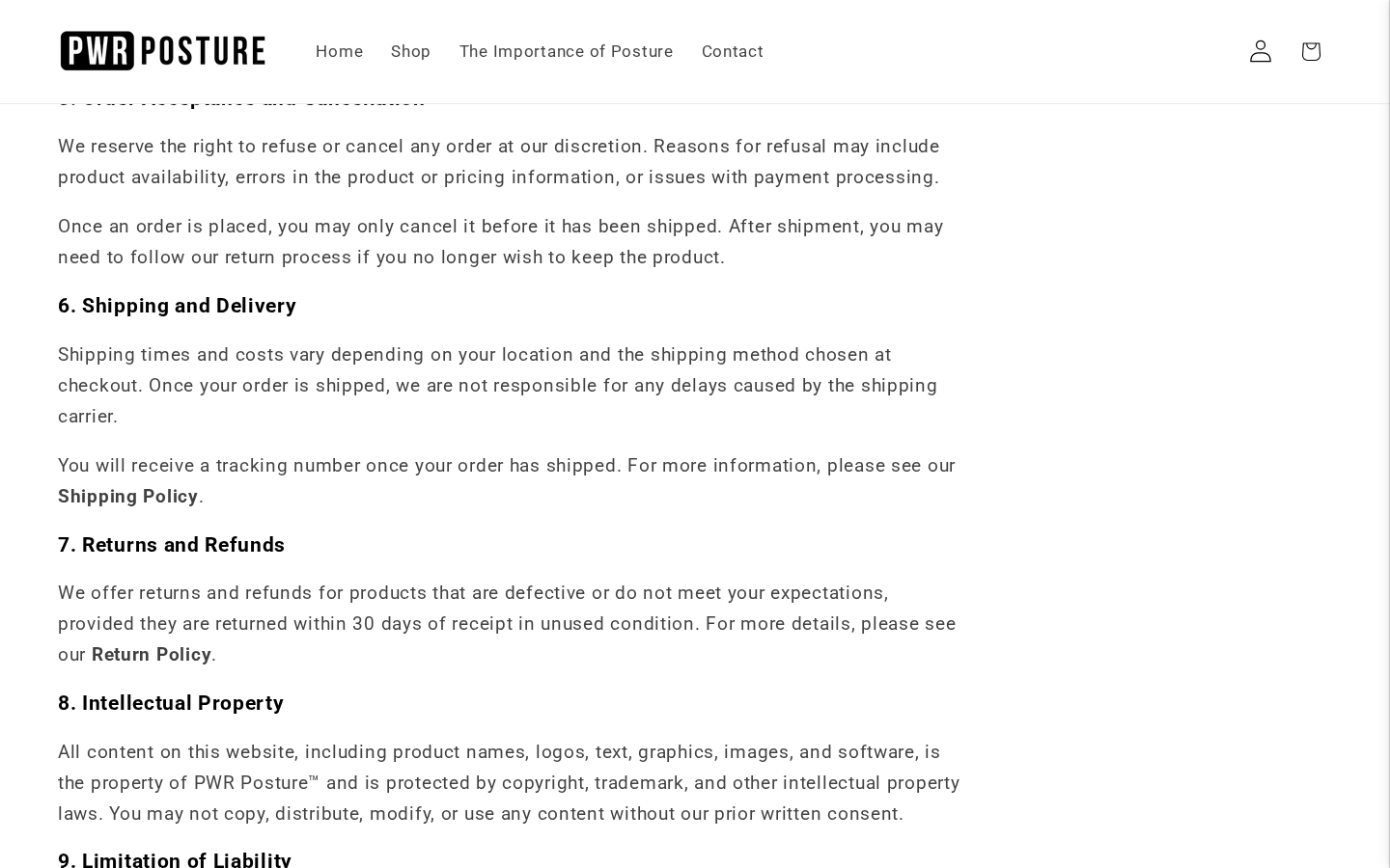 PWR Posture Align Pro Reviews: Refund Conflicts and Health Claims Checked 2 PWR Posture terms describing 30-day unused-item returns and pre-shipment cancellation