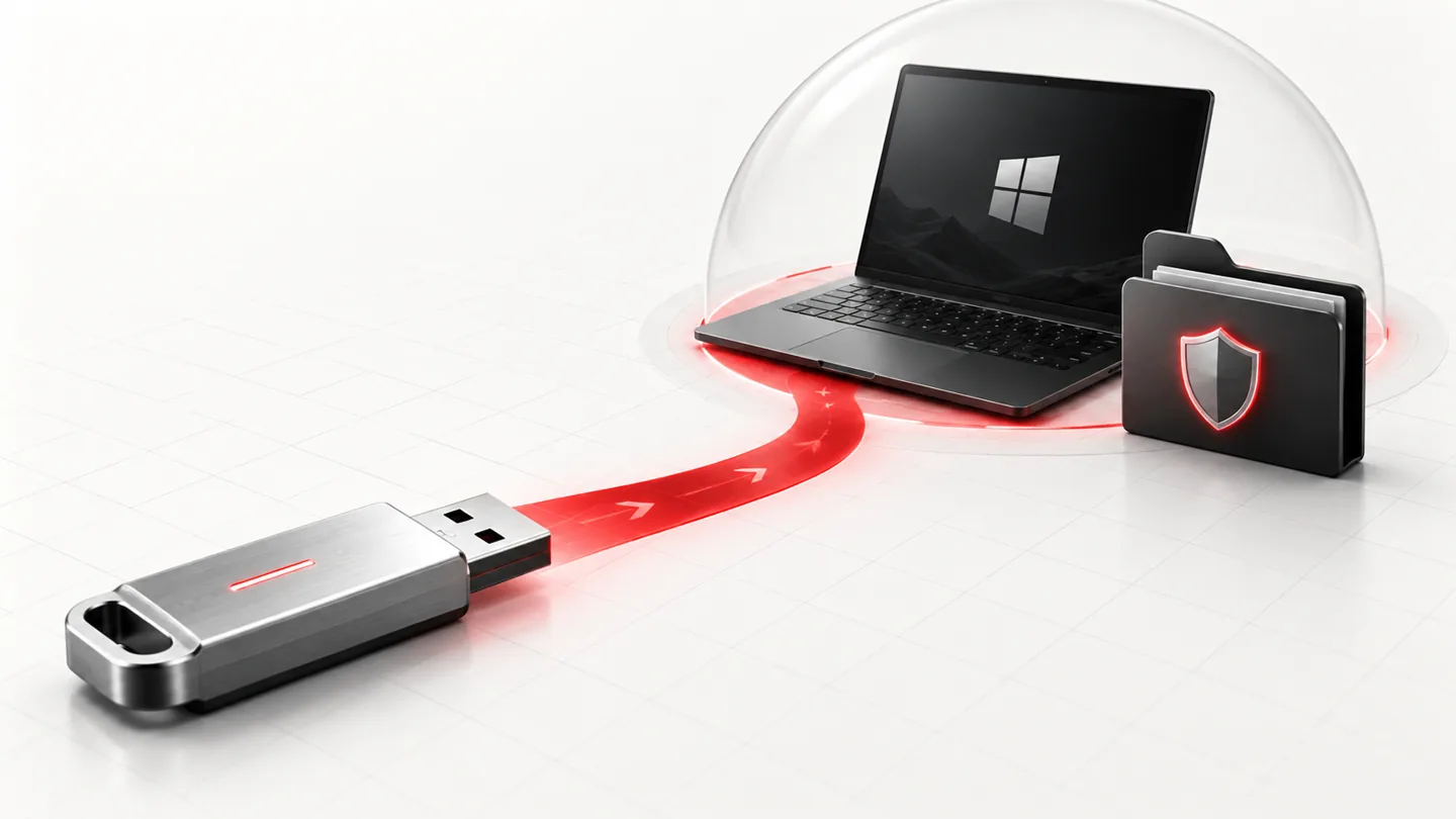 Kaspersky Rescue Disk Guide: Scan Malware When Windows Won't Start (2026) 1 Illustration of a bootable rescue USB drive scanning an isolated Windows computer