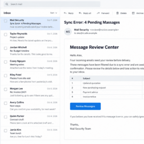 Illustrative Message Review Center email showing four pending business messages