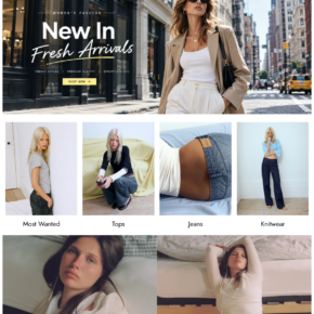 Rivri shop homepage displaying clothing, prices and shipping promises